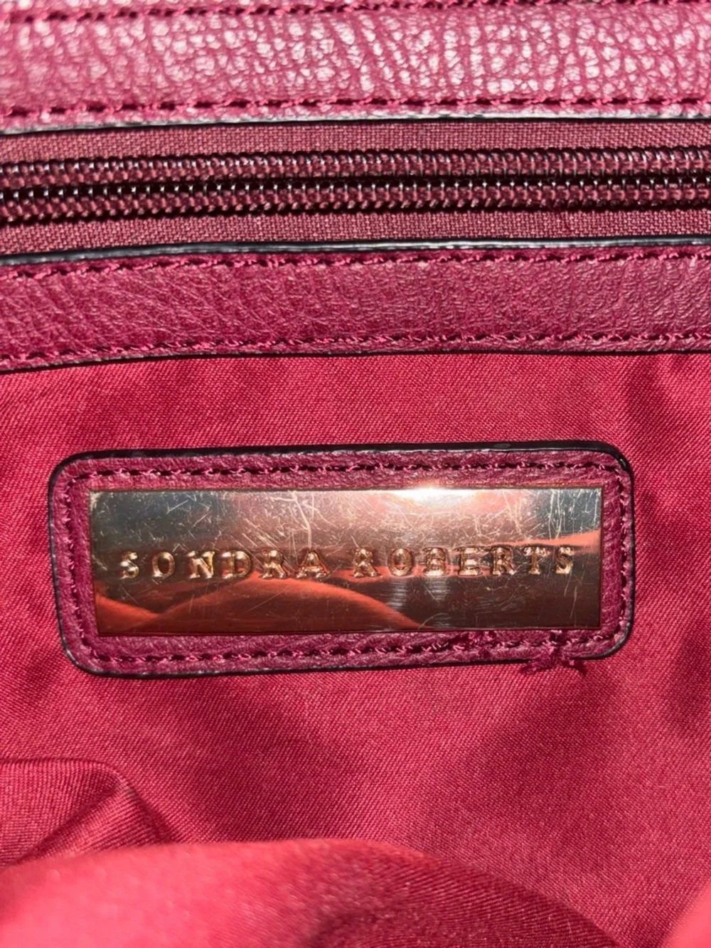 Sondra Roberts Burgundy Leather Satchel with Tassel